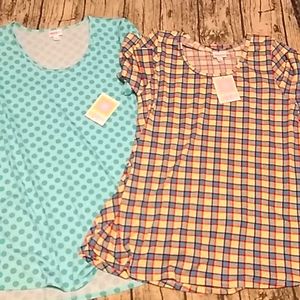 NWT Set of 2 LuLaRoe Perfect T shirts size L large polka dot plaid